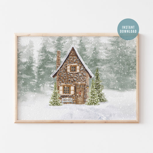 Watercolor Snowy Winter Cottage - DIGITAL DOWNLOAD | winter22_48