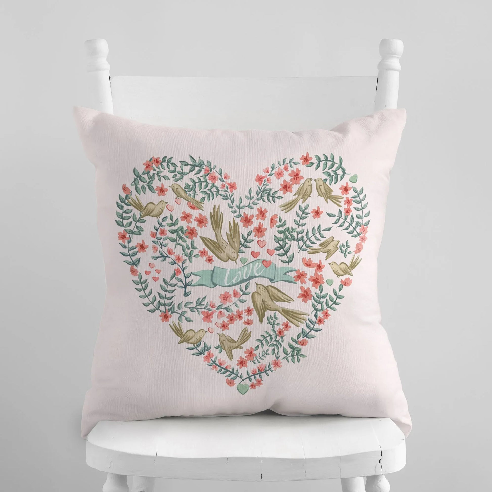 Watercolor Love Birds and Floral Valentine Pillow & Cover | SPRING25PLW01