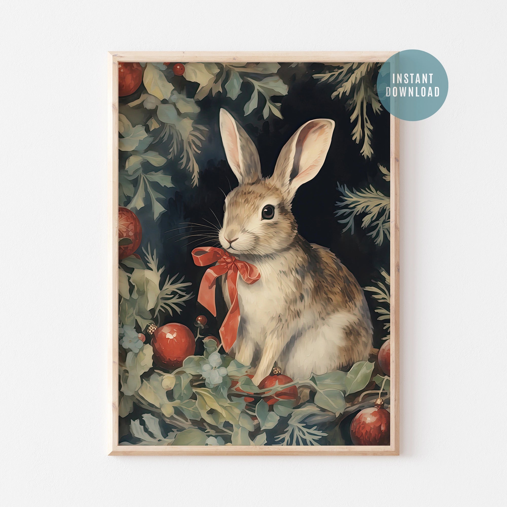 Vintage Rabbit Christmas wall art- DIGITAL DOWNLOAD | Blue Water Songs