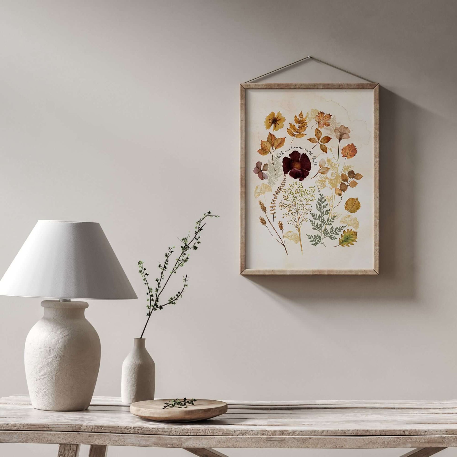 wabi sabi room decoration with Fall Leaves Autumn Art Print 