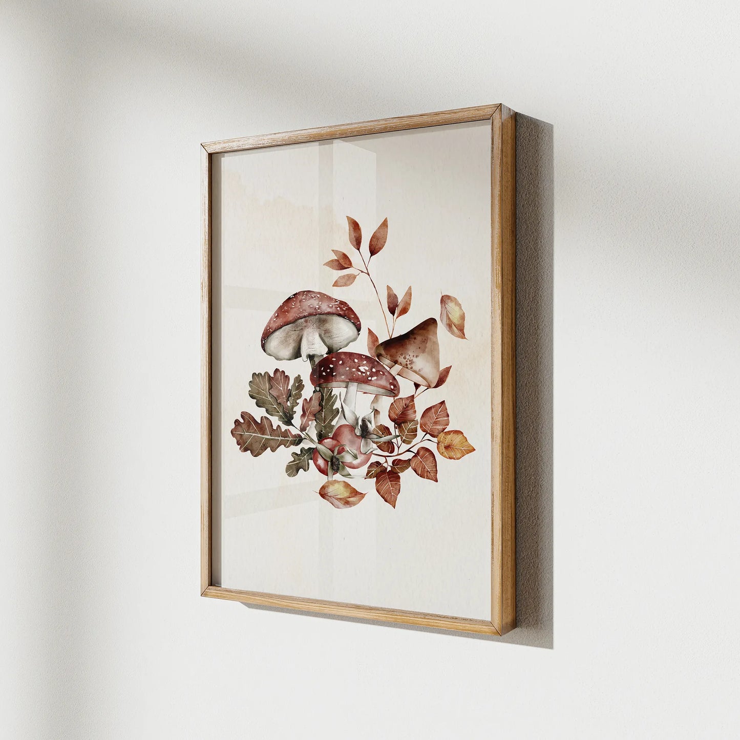 Watercolor Autumn mushrooms wall Art from Blue Water Songs on white wall