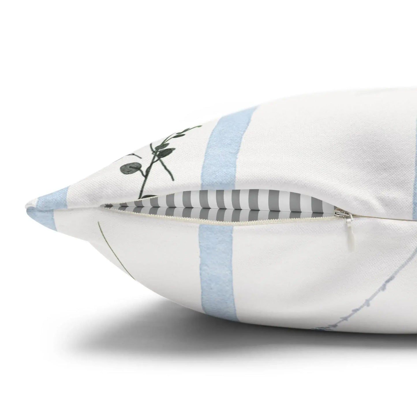 Watercolor Berry Botanical Pillow featuring soft blue stripes and botanical details on a textured surface.