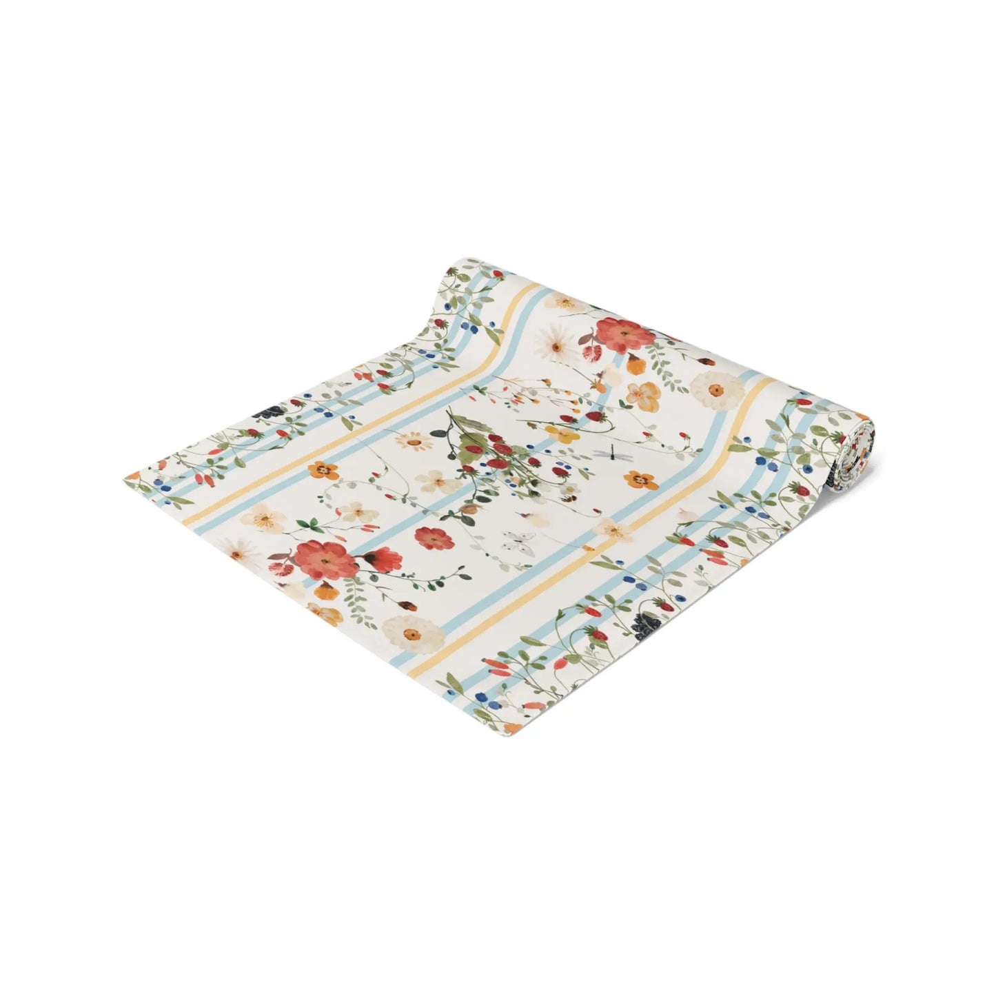 Watercolor Berry Botanical TABLE RUNNER featuring vibrant watercolor berries and floral designs on a light background.
