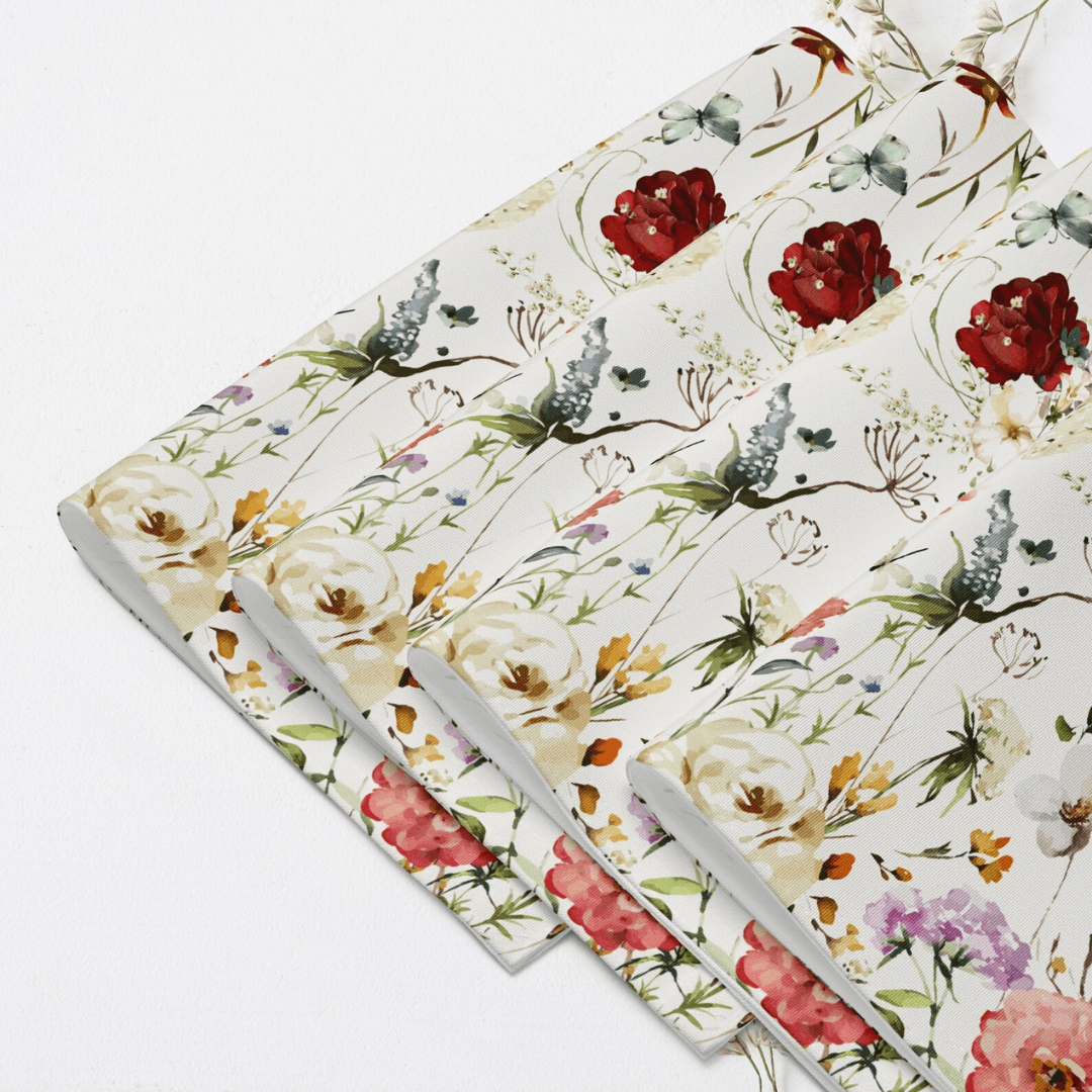 Watercolor Boho Wildflowers Placemat Set featuring vibrant floral designs on a light background.