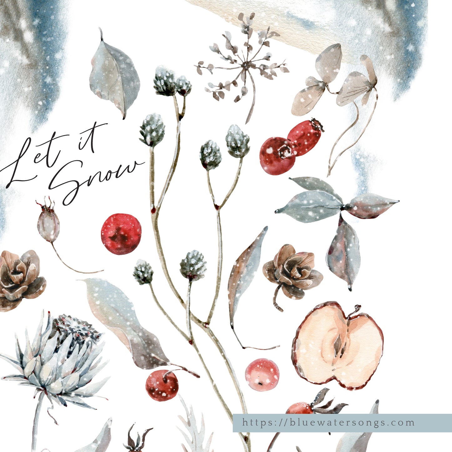 Watercolor Botanical Christmas print art featuring winter flora and holiday elements. Perfect for seasonal decoration.