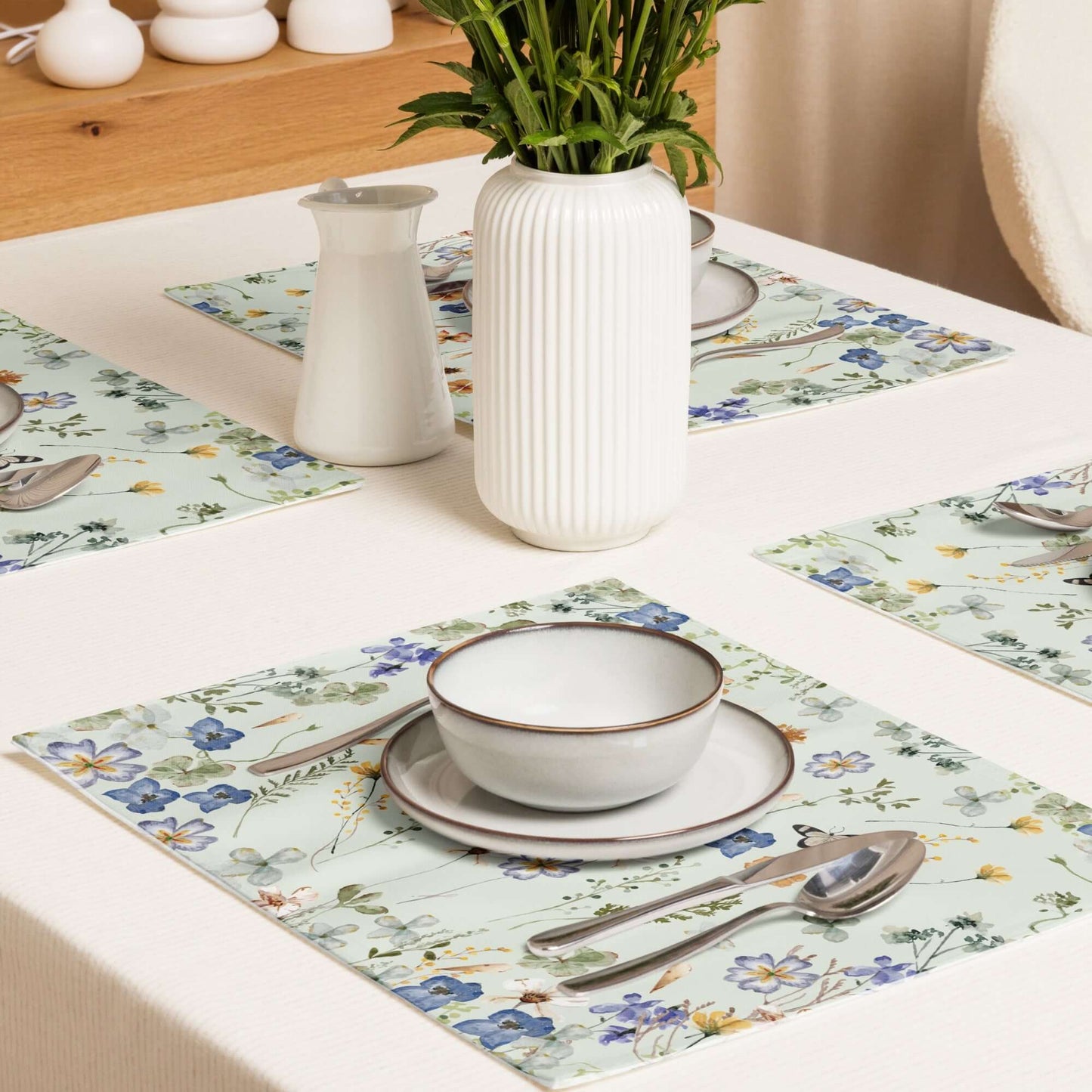 Aquarelle fleurs sauvages séchées Floral PLACEMAT SET- Green Tone | PRINTEMPS24PLM06