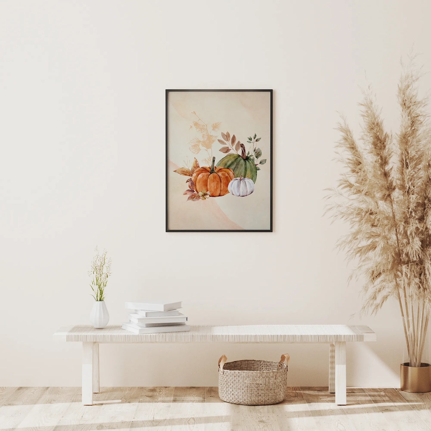 minimal room decor with autumn pumpkin wall art from Blue Water Songs
