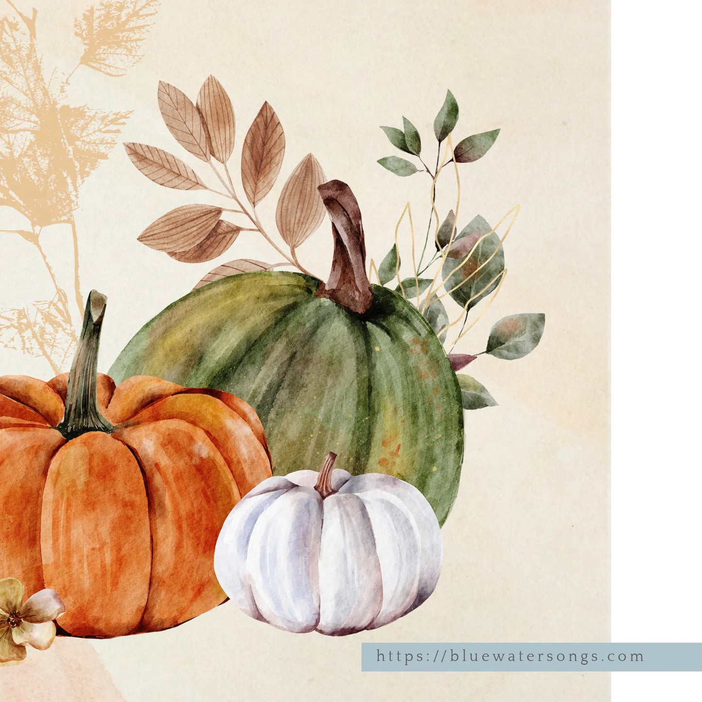 closer look of Watercolor Fall Pumpkin - DIGITAL DOWNLOAD from Blue Water Songs