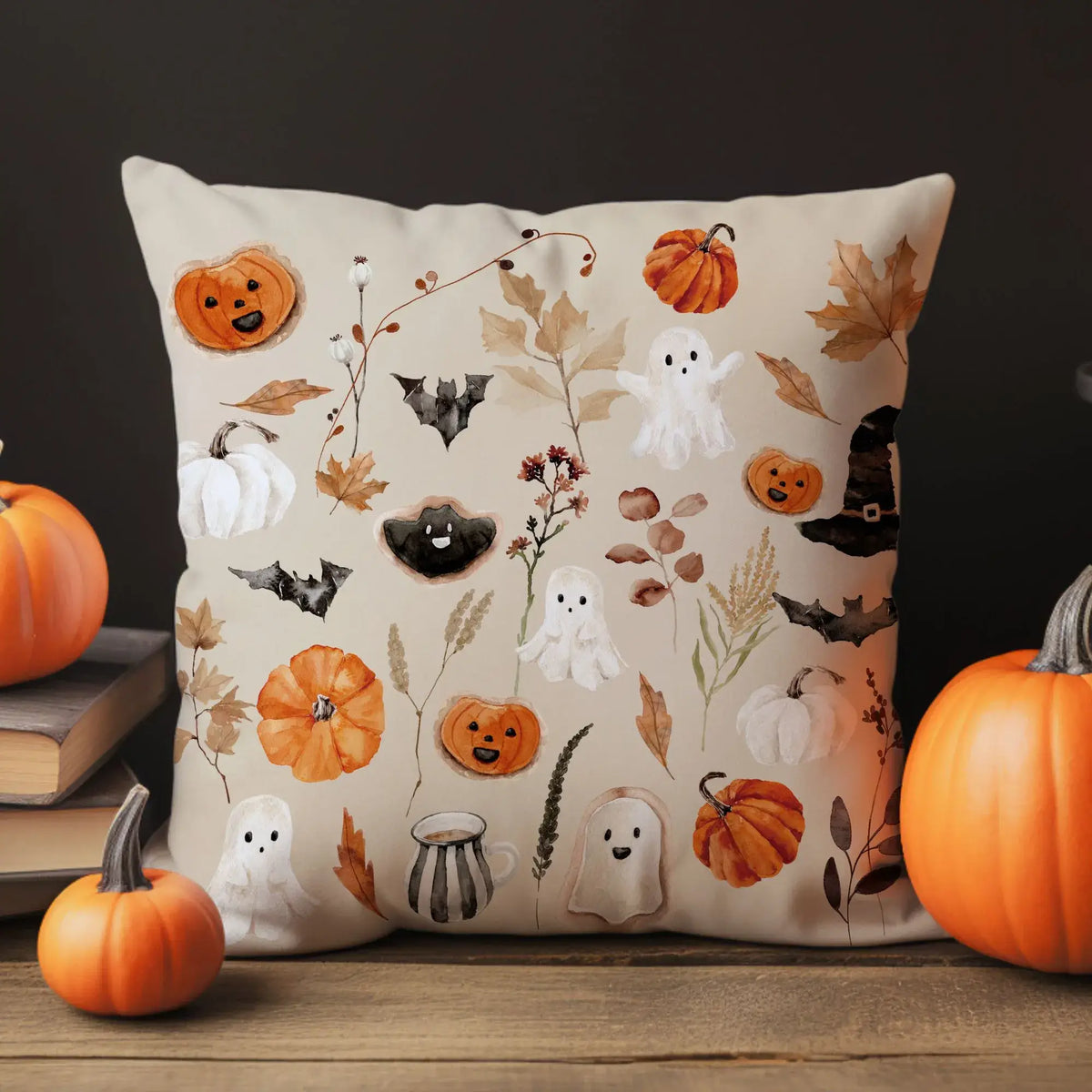 halloween decor with Watercolor Halloween Pillow Covers from Blue Water Songs 