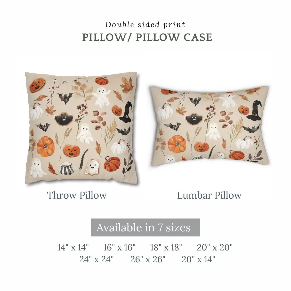 size descriptions Watercolor Halloween Pillow Covers from Blue Water Songs 