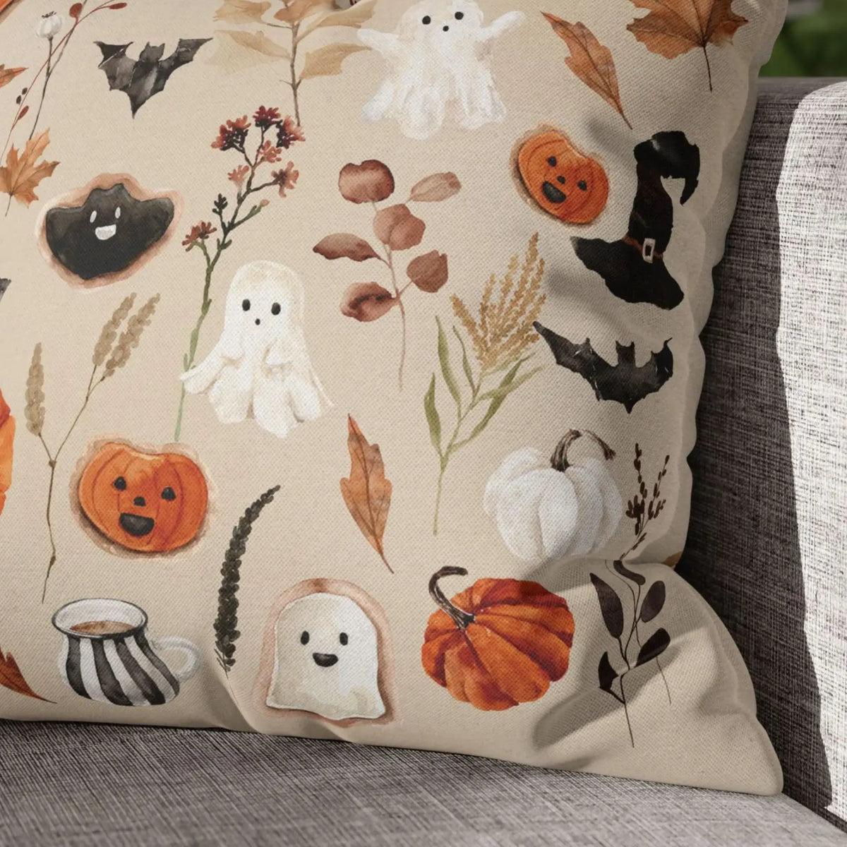 close up Watercolor Halloween Pillow Covers from Blue Water Songs 