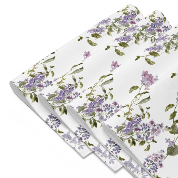 Watercolor Lilac Flower PLACEMAT Set featuring delicate floral illustrations in soft lavender and green.