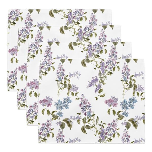 Watercolor Lilac Flower PLACEMAT Set featuring elegant floral design in soft lavender and blue shades.