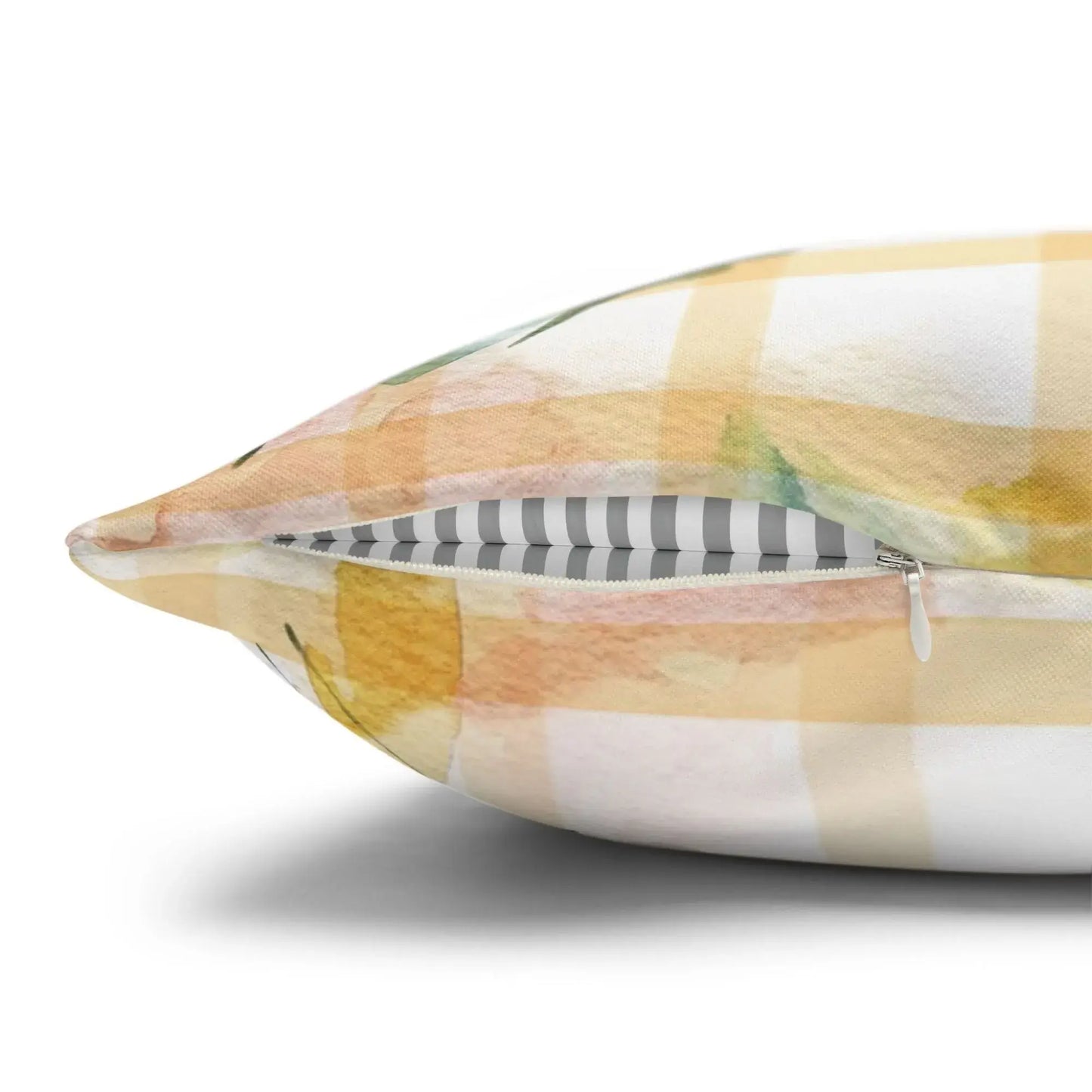 Watercolor Mediterranean Coastal PILLOW & COVER showcasing the zipper detail and colorful watercolor design.