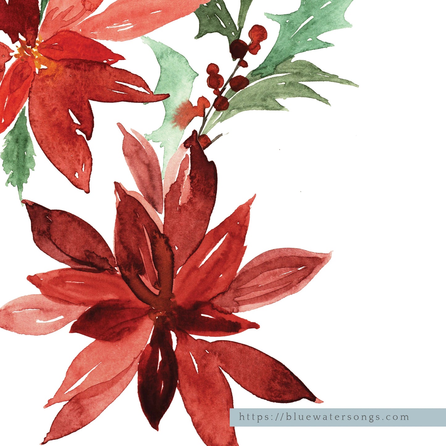 Poinsettia Christmas Art print featuring vibrant watercolor flowers and greenery in a festive arrangement.