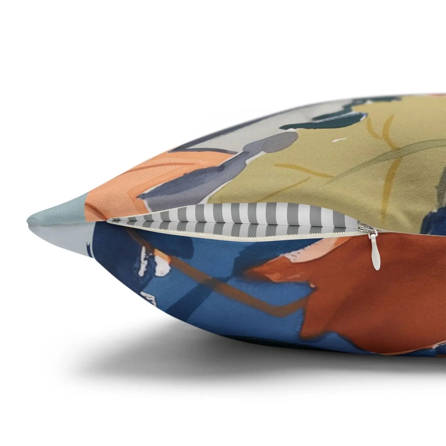 Watercolor pumpkins fall pillow cover showing cozy autumn colors and zipper detail for easy cleaning.