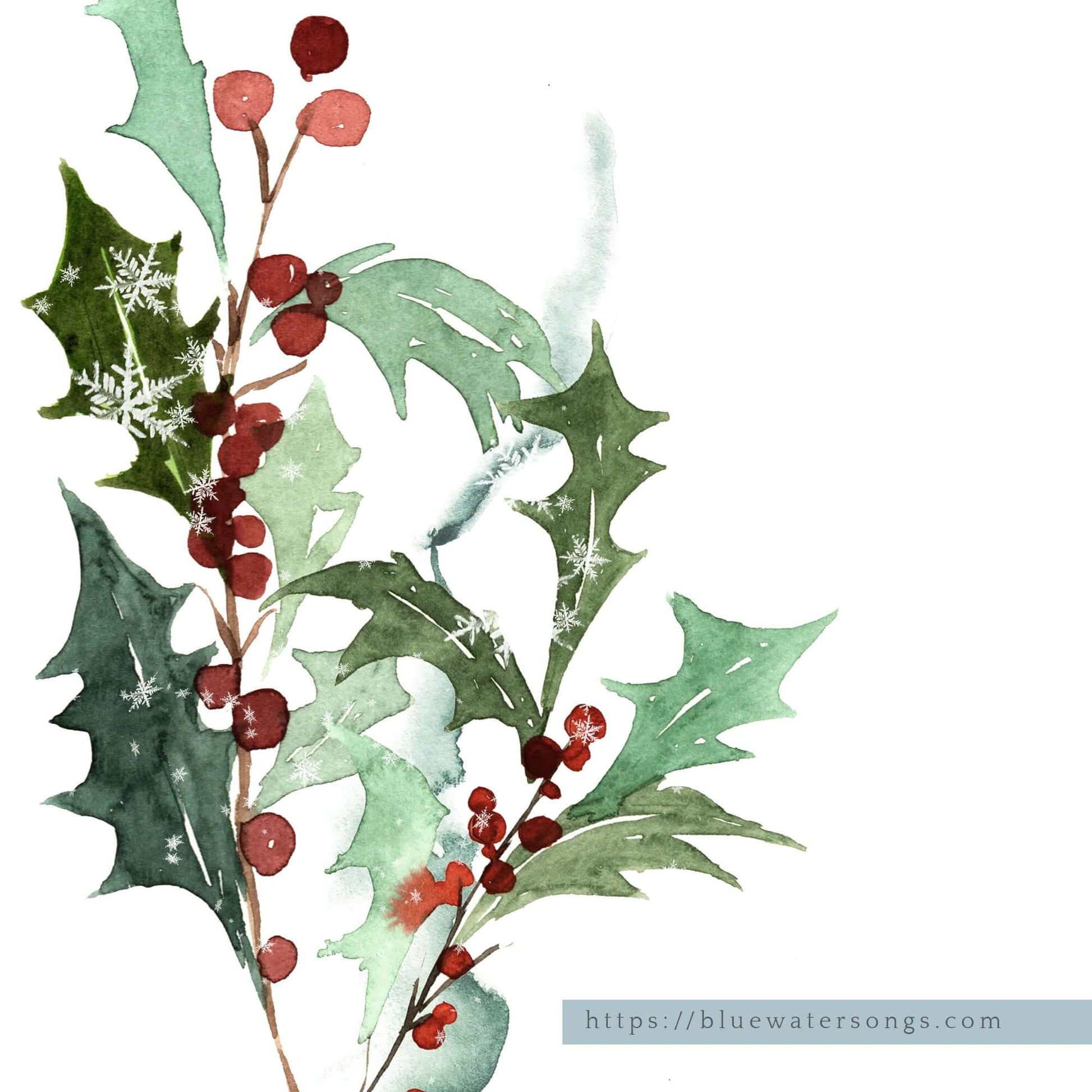 close up of Watercolor Red Holly Berry Art Print from Blue Water Songs