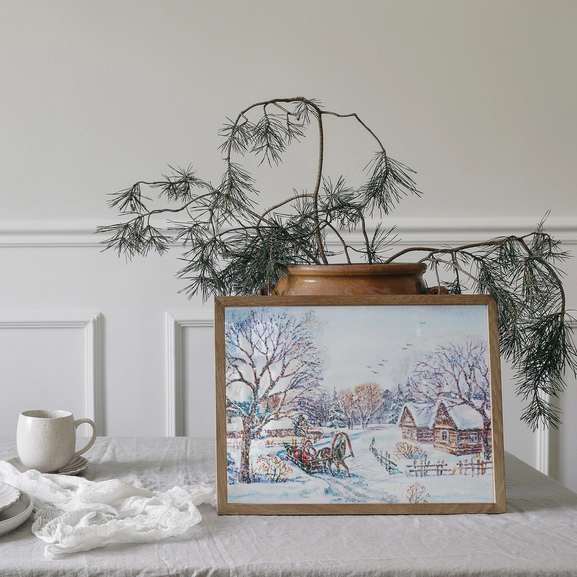 christmas dining table decor with Watercolor Santa Claus in Winter Village - poster from Blue Water Songs