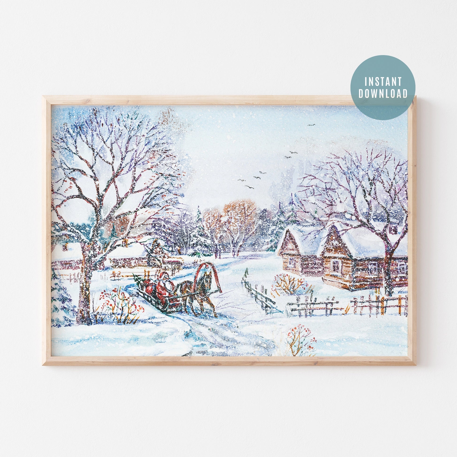 Watercolor Santa Claus in Winter Village - digital download from Blue Water Songs