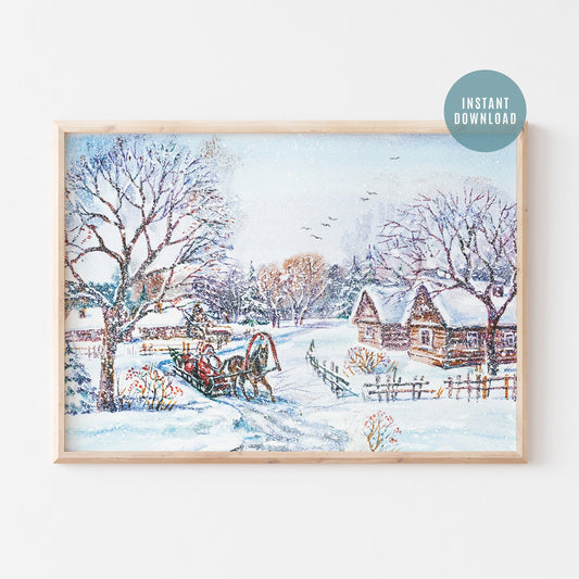 Watercolor Santa Claus in Winter Village - digital download from Blue Water Songs