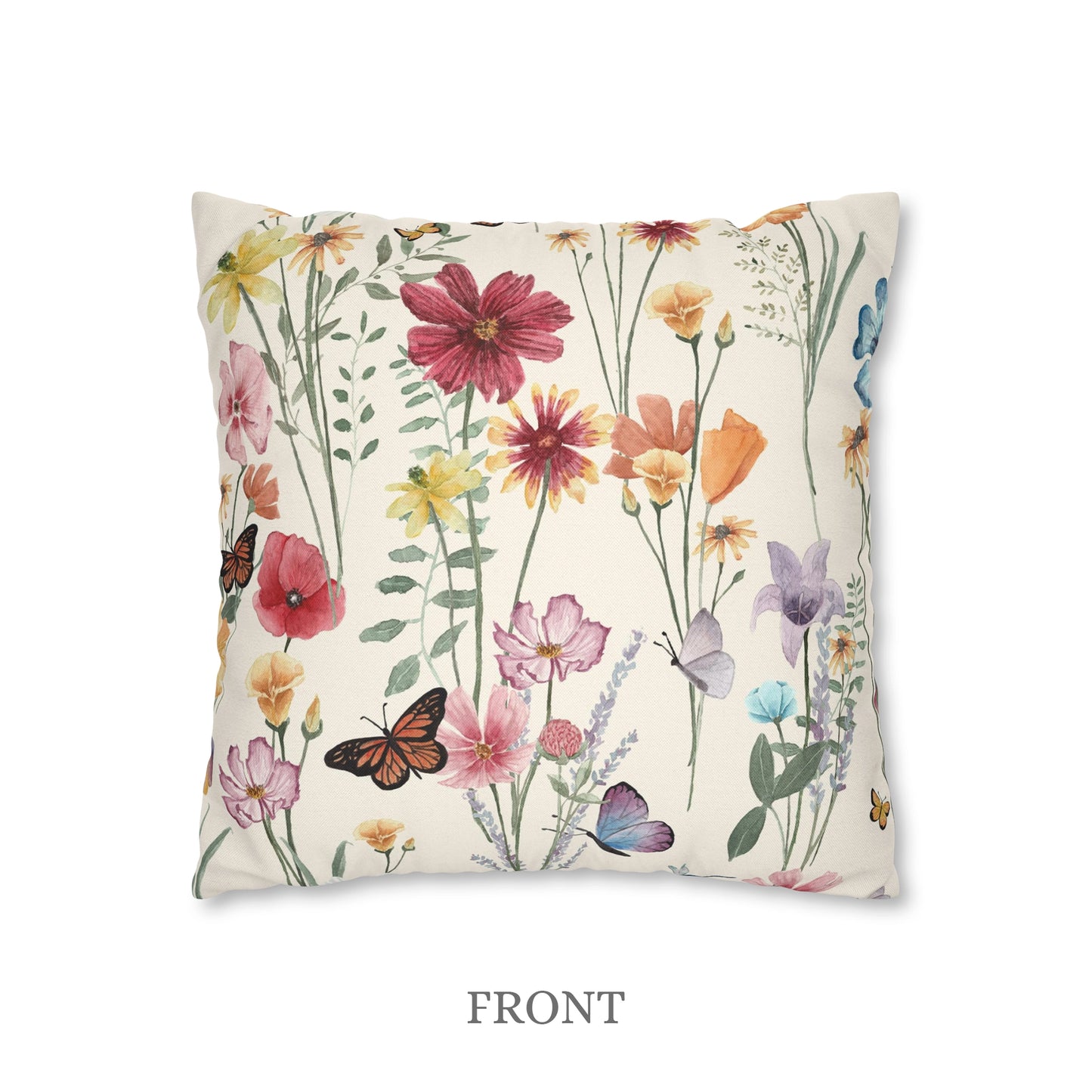 Aquarelle Fleurs sauvages colorées OREILLER ET COUVERTURE | DÉCO PRINTEMPS ÉTÉ