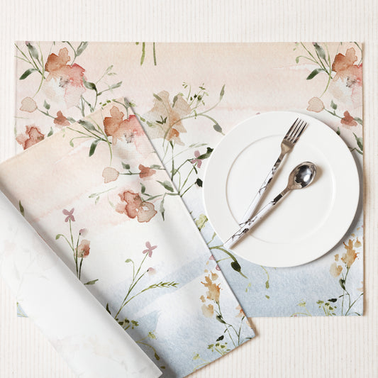 Pink and Blue Watercolor Wildflowers Spring summer PLACEMATS