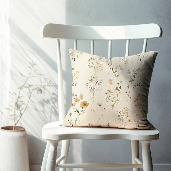 wildflowers pillow on the white chair