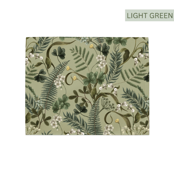 Wild Fern Garden Placemats featuring a botanical design with ferns and flowers in soothing green tones.