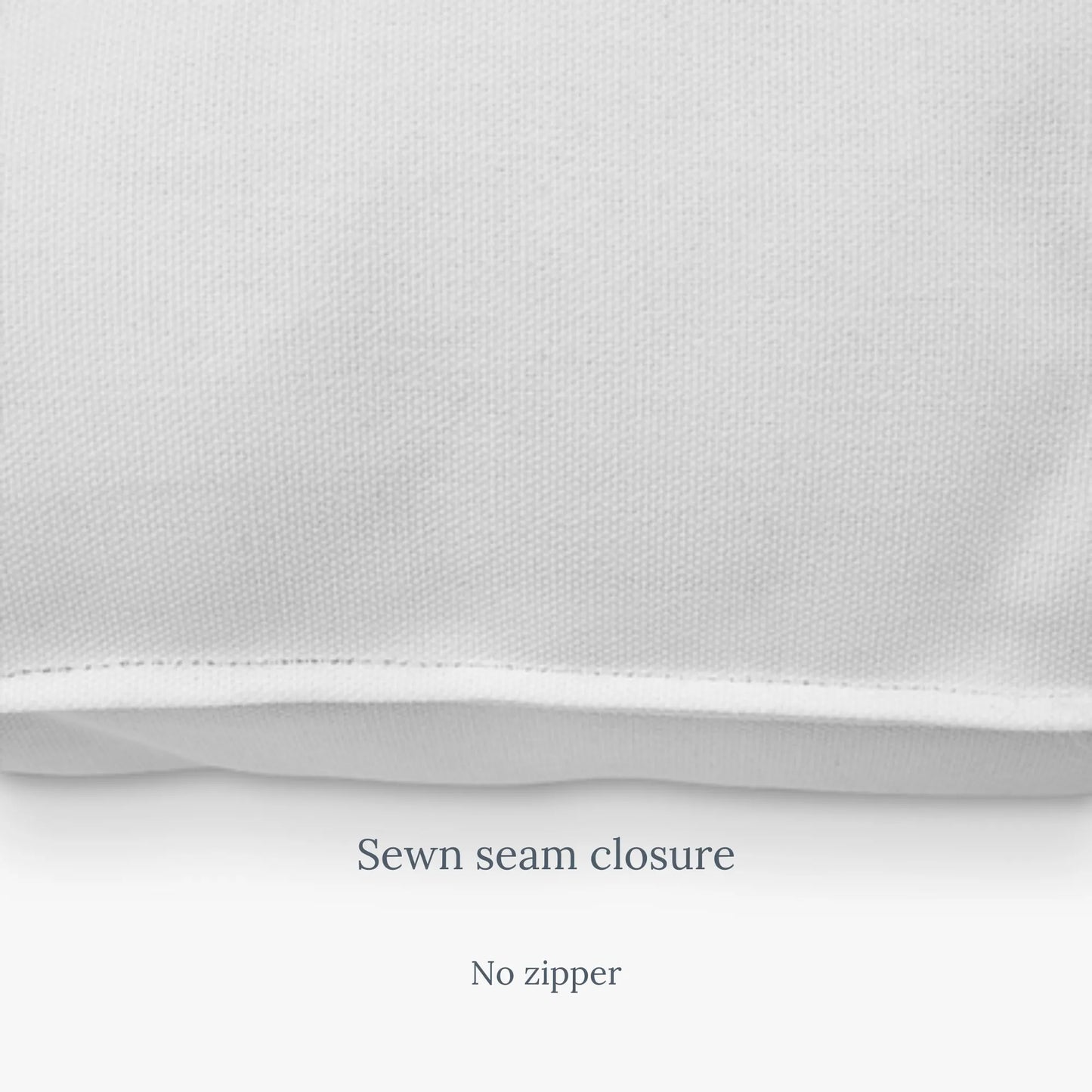 Close-up of sewn seam closure on outdoor pillow, no zipper – clean and minimal finish.
