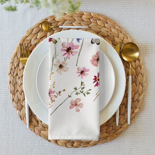 dinning set on the table with pink flower napkin from Blue Water Songs