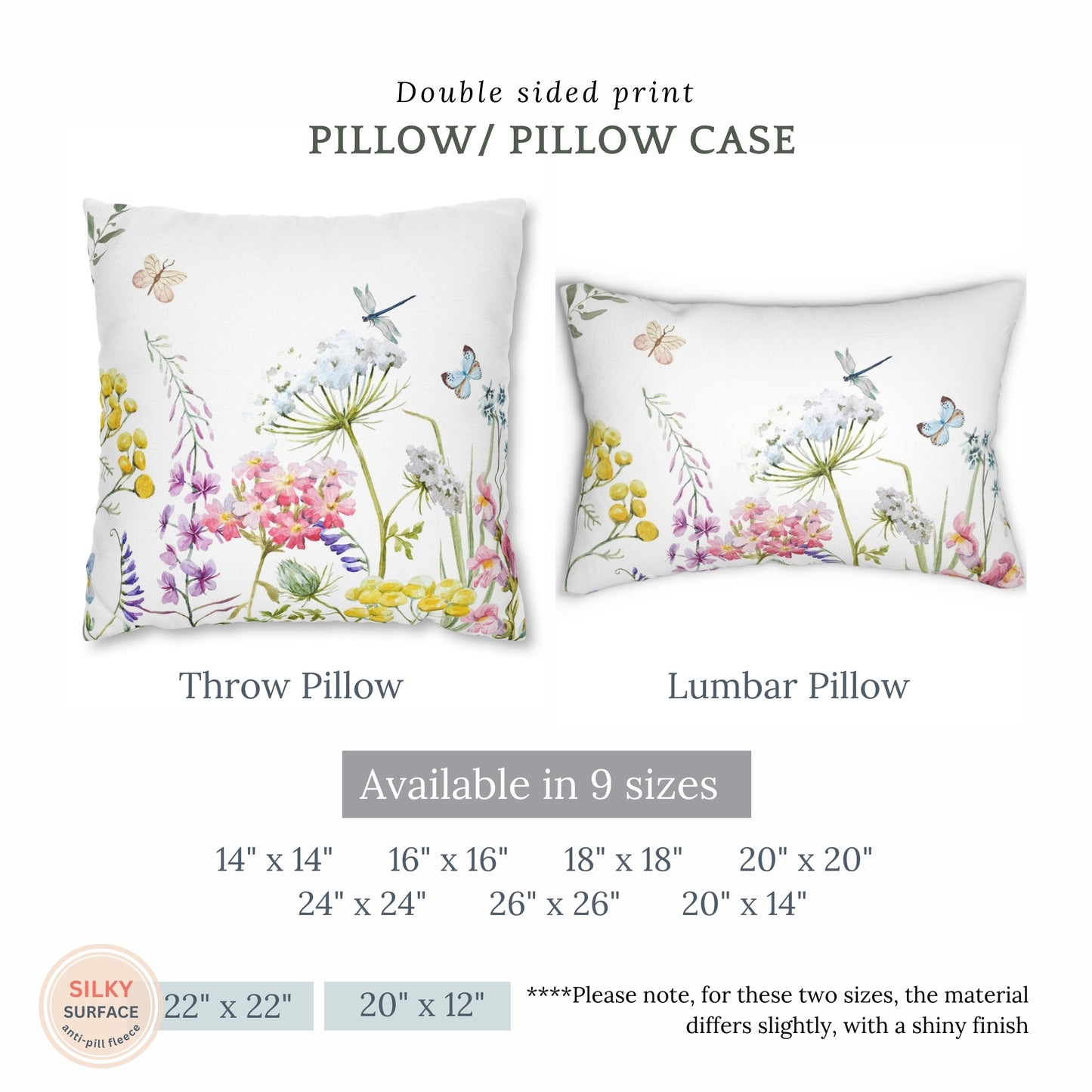 pillows with wildflowers and butterflies