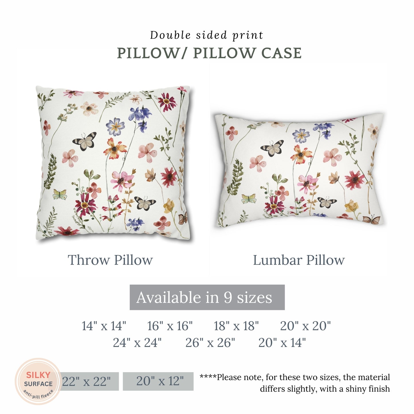 Aquarelle Papillons Fleurs sauvages OREILLER &amp; COUVERTURE| RESSORT24PLW18