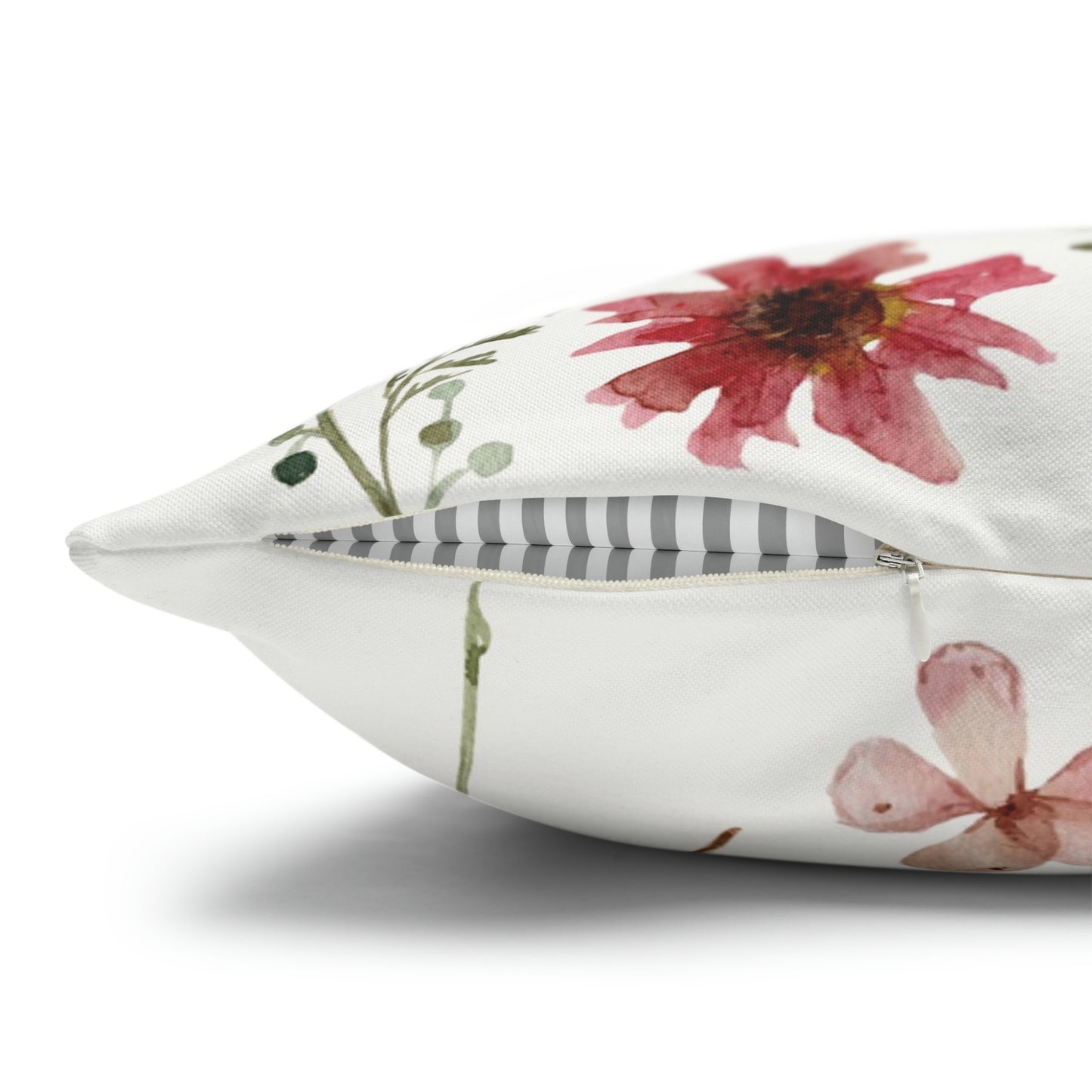 zipper of Watercolor Butterflies Wildflowers PILLOW from Blue Water Songs on white chair