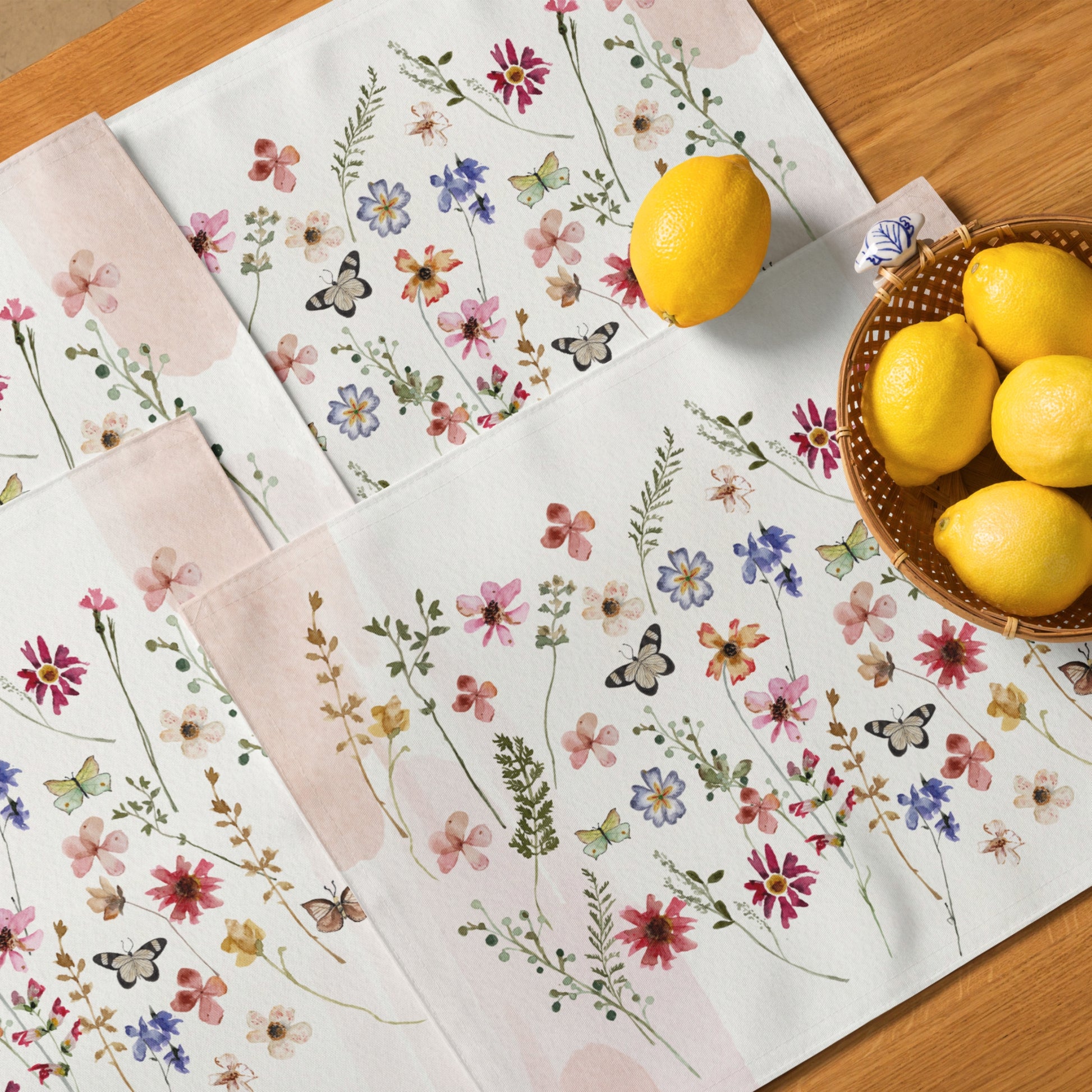 Placemats on wood table with lemon