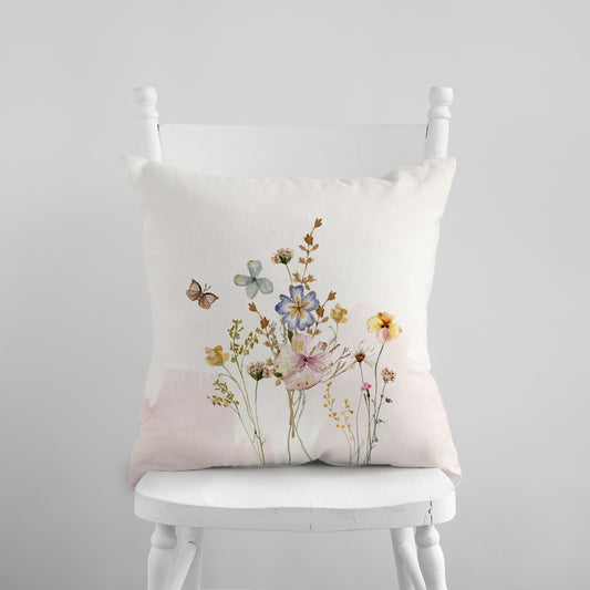 Watercolor Pink Wildflowers PILLOW & COVER from Blue Water Songs