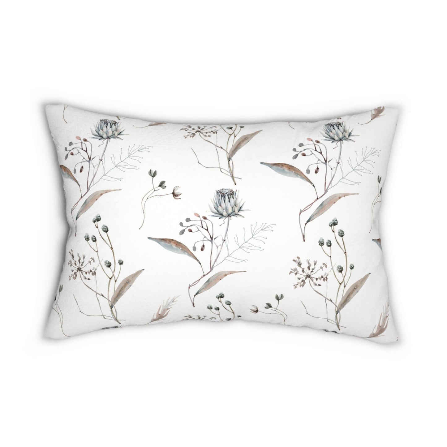 Winter botanical christmas pillow with delicate watercolor floral and greenery design for seasonal decor.
