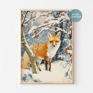 Winter Fox Art print - digital download from Blue water songs