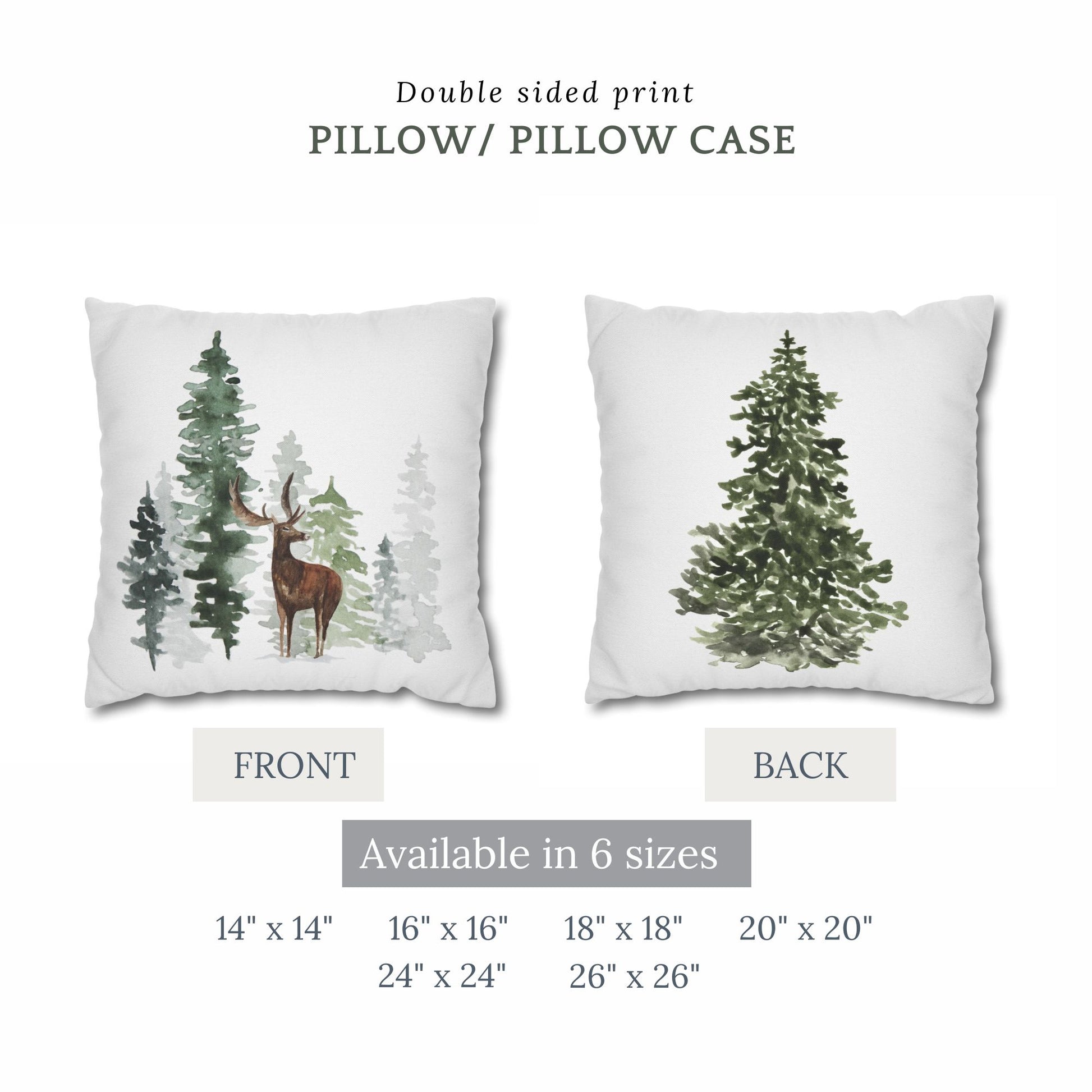 available sizes of Winter Tree and Deer PILLOW from Blue Water Songs 