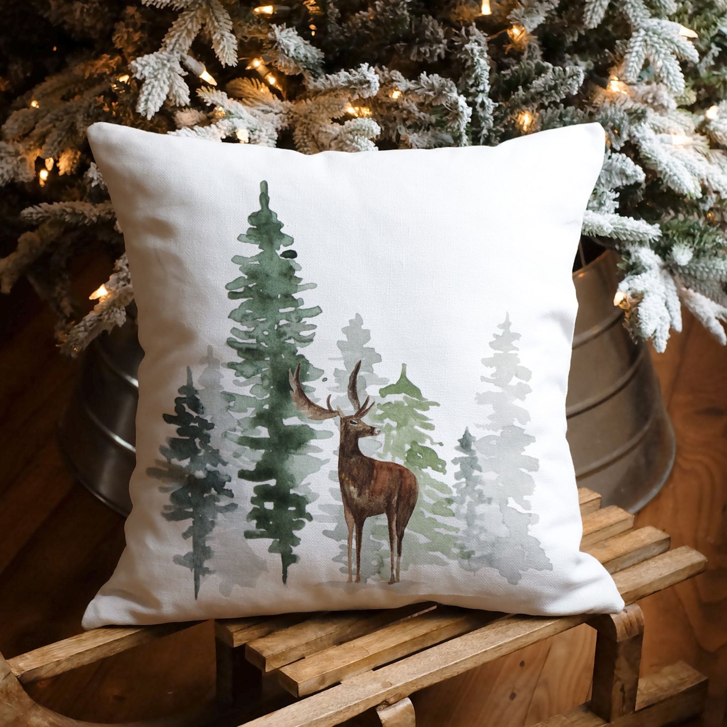 Winter Tree PILLOW from Blue Water Songs sitting beneath the christmas tree