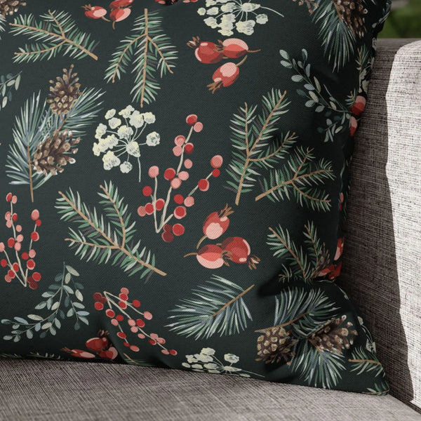 closer up of winter dark green throw pillows from Blue Water Songs