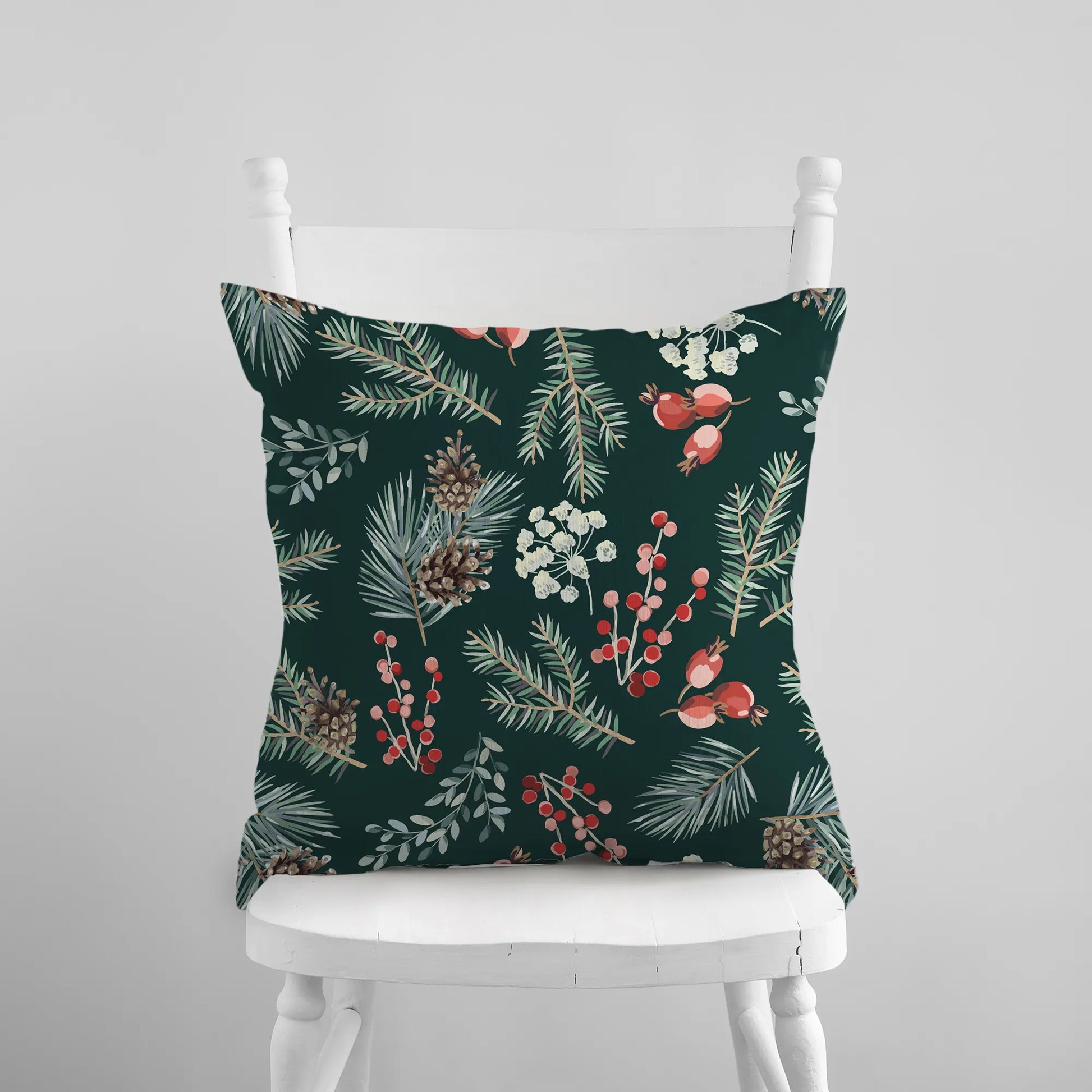 white chair with winter throw pillows from Blue Water Songs