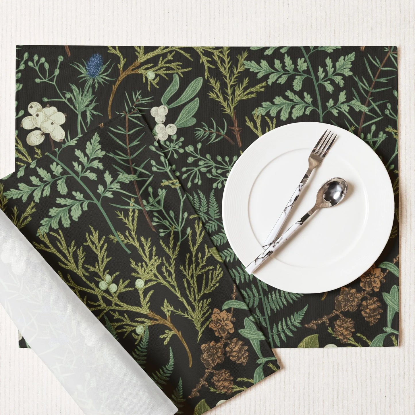 Sets de table floraux aux herbes et feuilles bleues