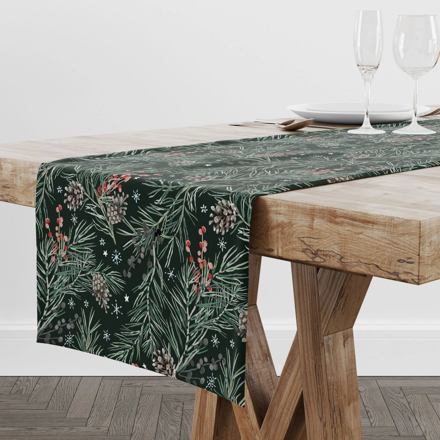 Pine and Berry Winter Botanical Table Runner | WINTER23TBR01