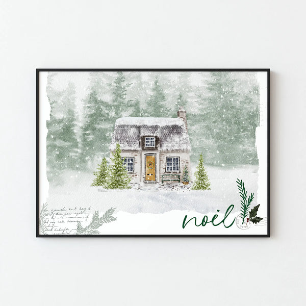 Watercolor Winter House Art Print - DIGITAL DOWNLOAD