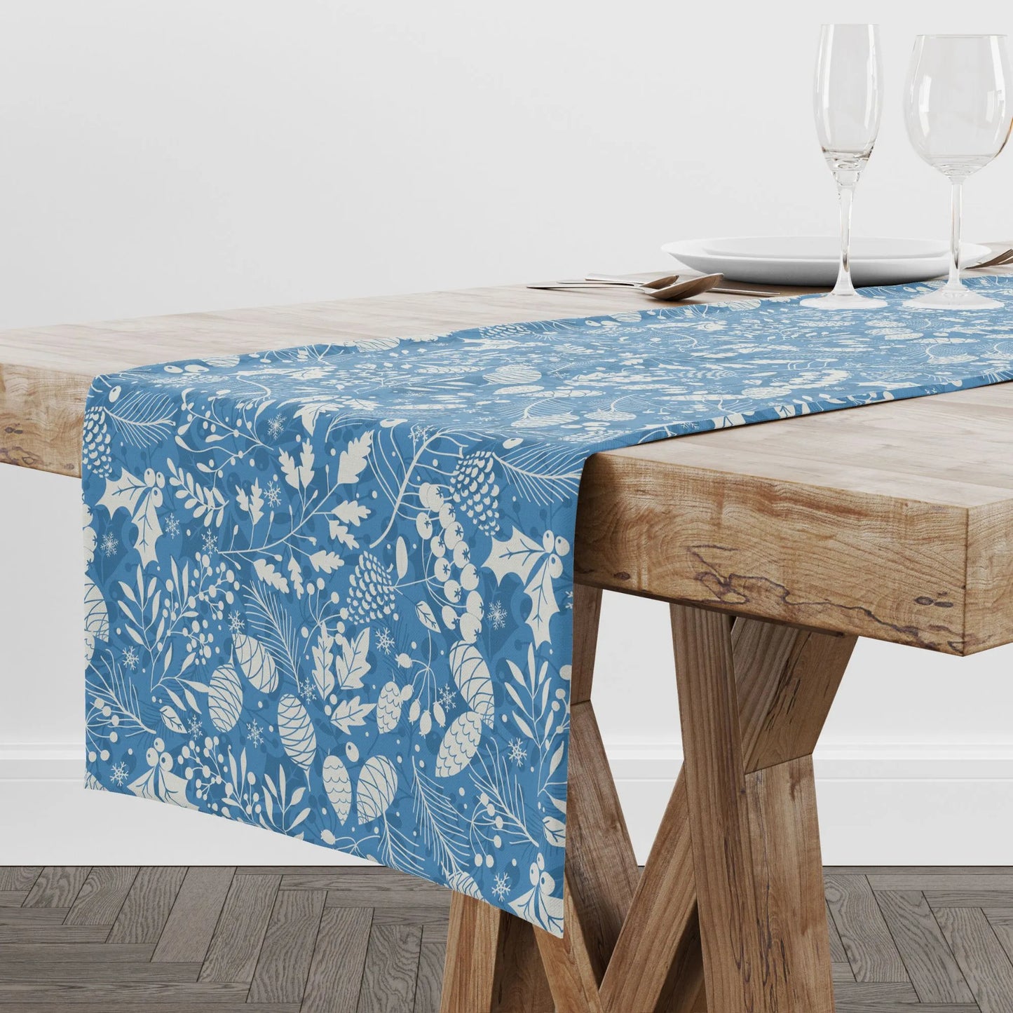 Blue Winter Botanical Christmas Table Runner | WINTER23TBR08