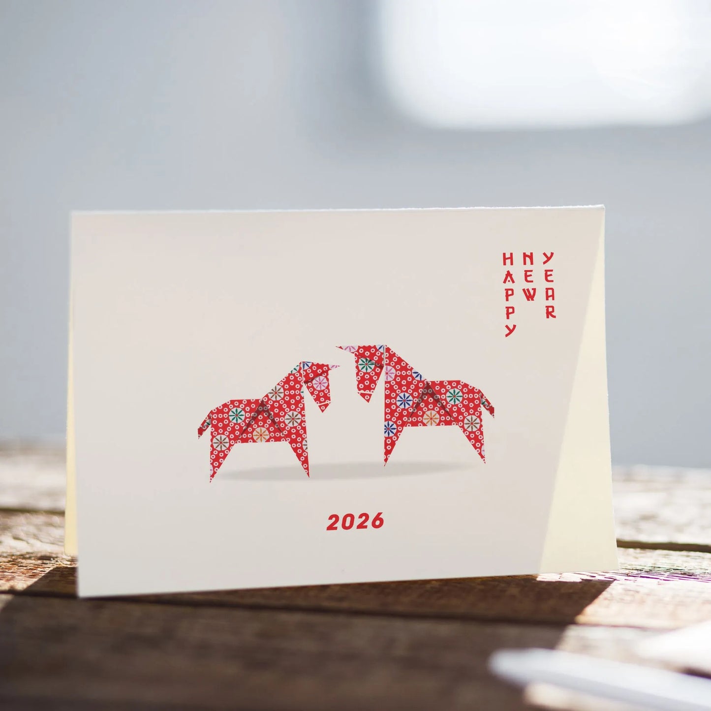 Red Origami Horses Lunar New Year Card | Greeting Card