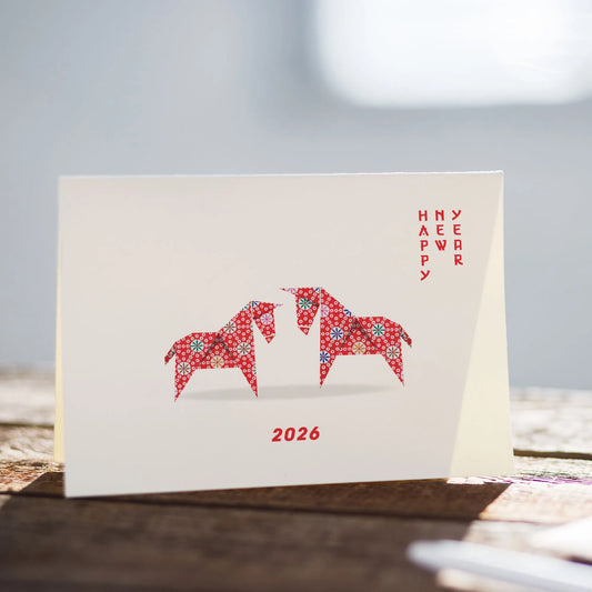 Red Origami Horses Lunar New Year Card | Greeting Card