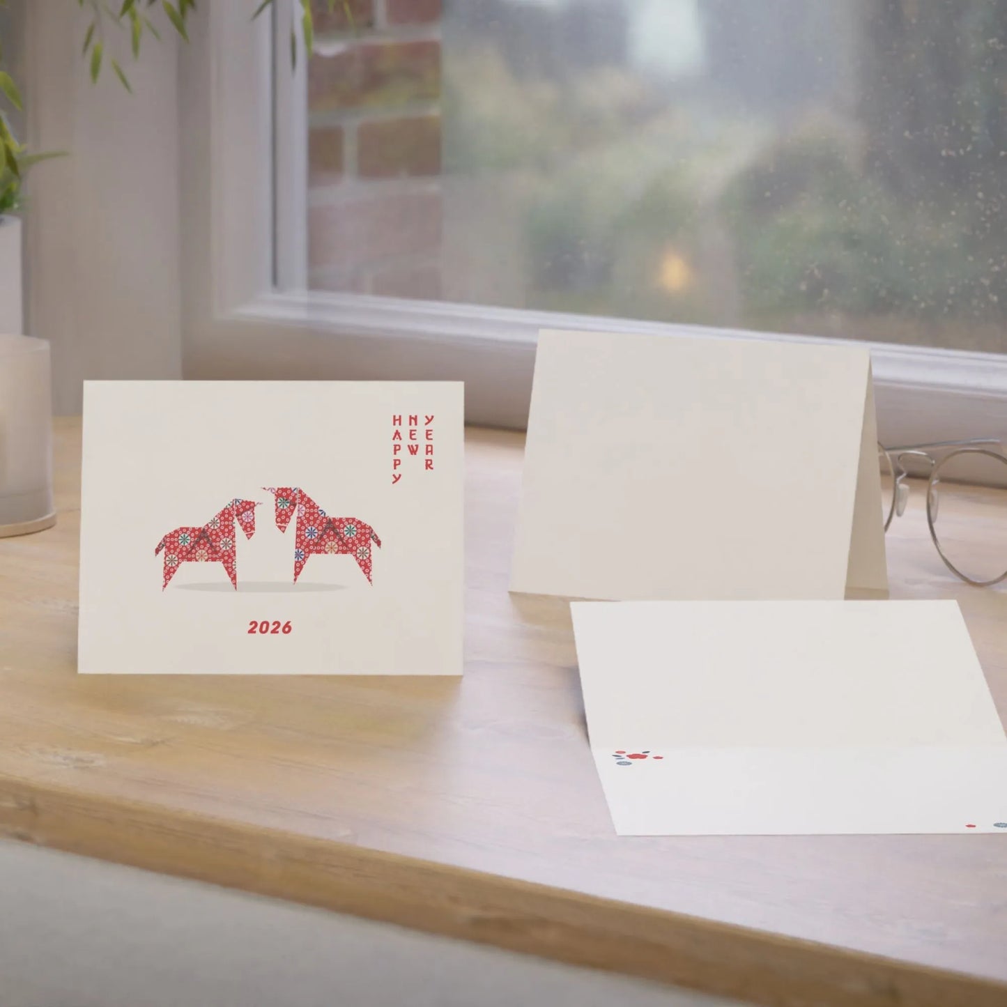 Red Origami Horses Lunar New Year Card | Greeting Card