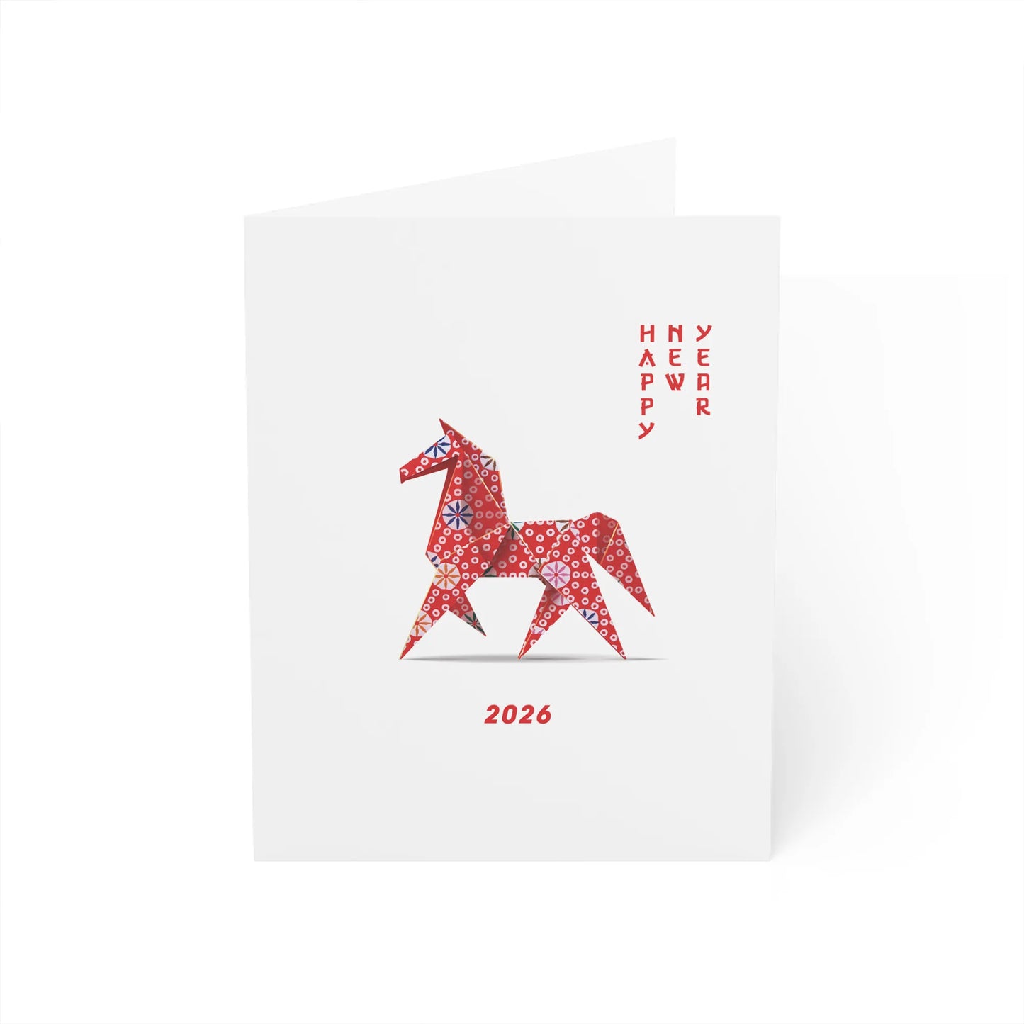 Red Origami Horse Lunar New Year Card – Year of the Horse 2026 Greeting Card