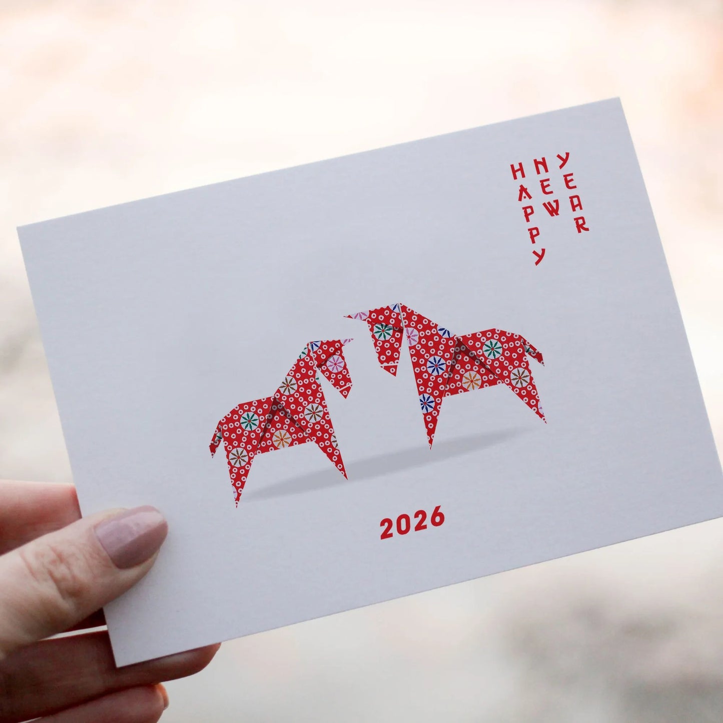 Red Origami Horses Lunar New Year Card | Greeting Card